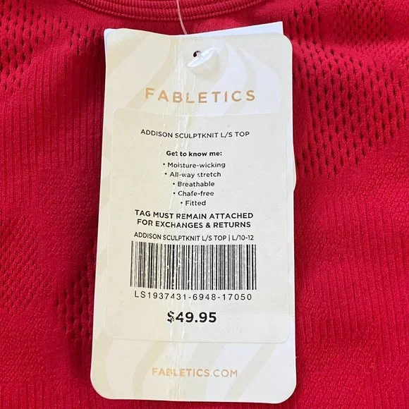 NWT Fabletics Addison SculptKnit LARGE Long-Sleeve Crop Top Red Stretch MSRP$50 - Picture 6 of 13